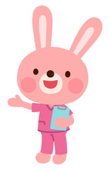 スクラブを着たウサギの看護師さん　お医者さん