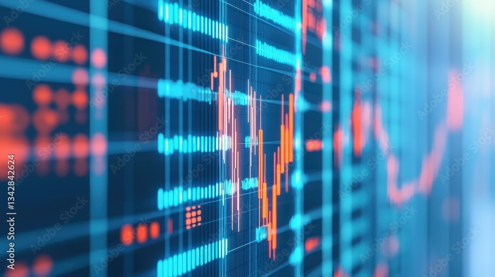 Poster colorful data visualization with stock market chart and indicators