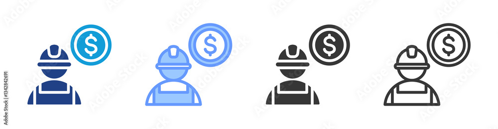 Poster Labor Cost icon set multiple style collection