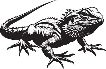 Black and White Lizard Vector Illustration Detailed Outline