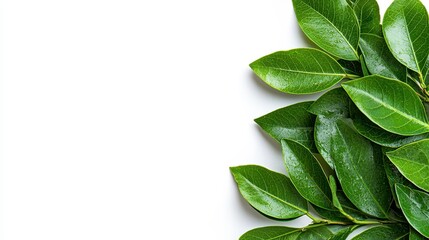 Fototapeta premium Single green leaf on a white background showcasing the beauty and simplicity of nature's design and elegance