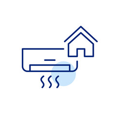 Air conditioner and house symbol. Home maintenance and repairs. Sustainable cooling, smart thermostat integration. Pixel perfect, editable stroke icon