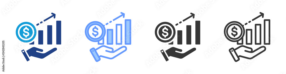 Poster revenue icon set multiple style collection