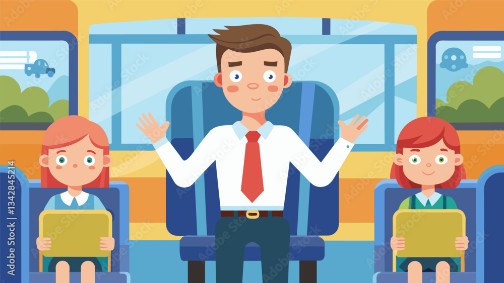 Poster the driver reminds the children to always stay in their designated seats and not to climb over or un