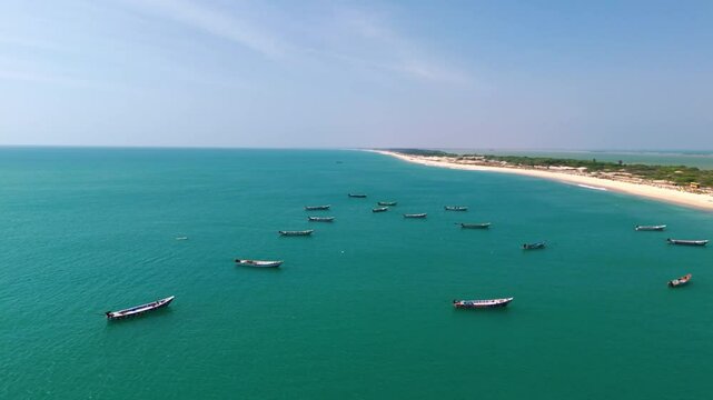 ariel view of boats over the dhanushkodi coastal view