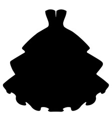 Silhouette of Wedding Dress with Full Skirt, Strapless Top, and Multiple Layers, Voluminous and Flowing Effect, Bridal Fashion, Wedding Dress 