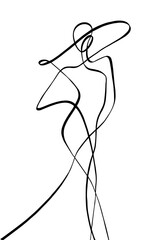 Abstract Continuous Line Drawing of Woman’s Figure, Flowing Lines Forming Head, Body, and Legs, Dynamic Movement, Elegance, and the Artistic Depiction of Feminine Form