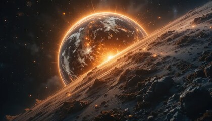 Spectacular cosmic emergence planetscape a mesmerizing celestial vision