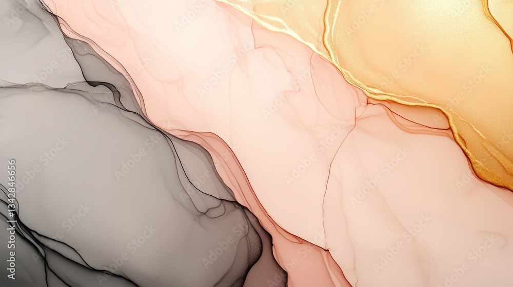 Poster abstract fluid art with smooth lines in muted tones and texture