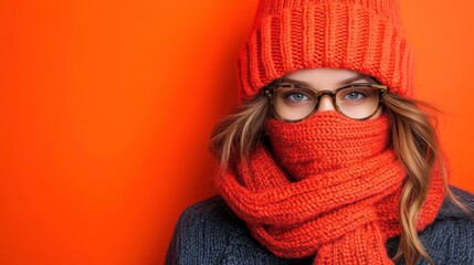 Woman in Warm Orange Accessories Against Bright Orange Background