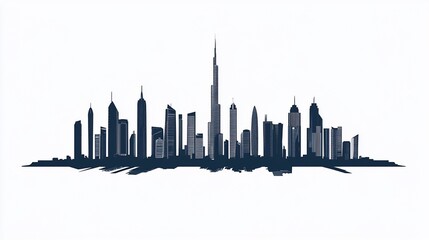 Naklejka premium Modern Dubai skyline silhouette against a clean white background graphic