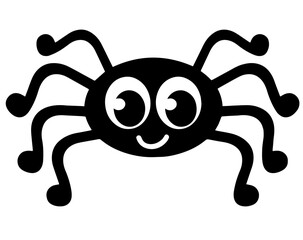 Cartoon Black Spider with Eight Legs and Big Eyes, Halloween Fun and Spooky Decoration with Friendly Smile, Halloween Parties and Holiday Décor for a Playful and Creepy Atmosphere