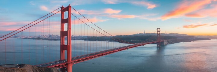 Fototapeta premium Golden Gate Bridge at sunset, a stunning view of San Francisco’s iconic landmark