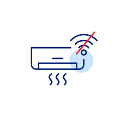 Air conditioner and no wi-fi symbol. Online smart home connection problems. Remote control unavailable, offline manual mode. Pixel perfect, editable stroke icon
