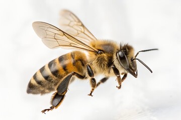 close up of a bee isolated on white background