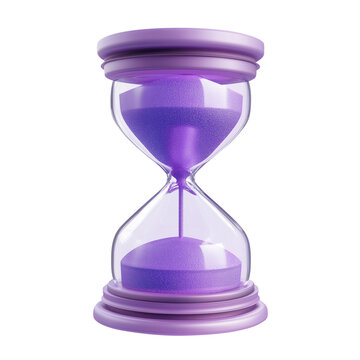 purple hourglass with sand 3d render icon in cartoon plastic style minimal isolated on transparent white background, clipping path