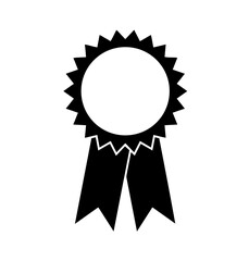 Award ribbon with a circular center and jagged edge, two ribbons hanging down with triangular cut ends, representing honors, achievements, and recognition for exceptional accomplishments