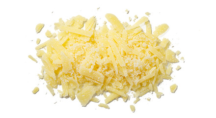 Obraz premium Parmesan cheese grated isolated on white, top view