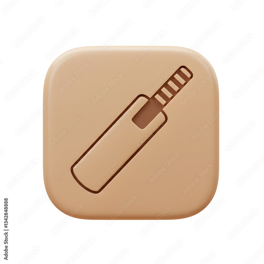 Poster cricket bat icon 3d render: beige square button design element for app or website