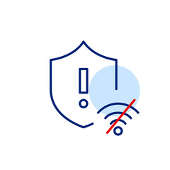 Shield, exclamation mark and no wi-fi symbol. Firewall disconnected, network security alert, offline safety. Pixel perfect, editable stroke icon