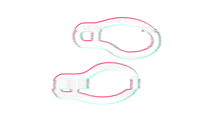 Icon shoe prints is distorted. Glitch. Noise, chromatic aberration, geometric distortion
