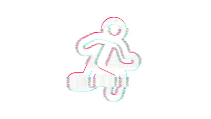 Icon running is distorted. Glitch. Noise, chromatic aberration, geometric distortion