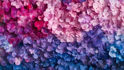 Fototapeta premium Vibrant hydrangea petals in a gradient of pinks, purples, and blues