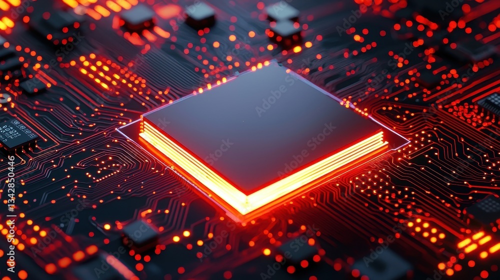 Aufkleber futuristic circuit board with glowing processor and connections