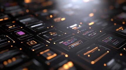 Futuristic digital interface with glowing panels