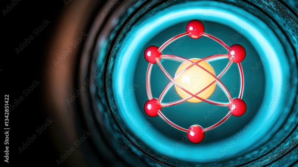 Aufkleber abstract visualization of an atom with electrons and nucleus