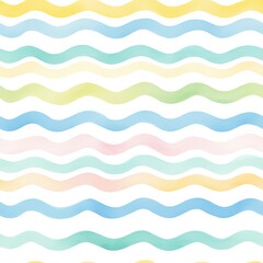 Hand Painted Watercolor Seamless Pattern of Wavy Lines in Pastels