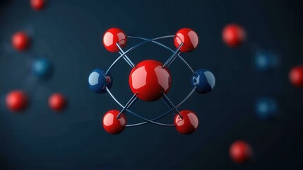 Obraz premium Abstract Molecular Structure with Red and Blue Atoms on Dark Background