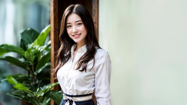 笑顔が魅力的な親しみやすい若手OL・女性社員・ビジネスウーマンの日本人女性(美人モデル)
