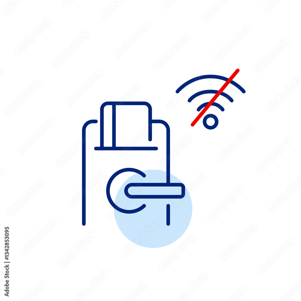 Poster digital lock with key card and no wi-fi symbol. smart connection offline, digital detox no internet 