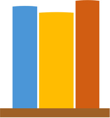 
A minimalist vector illustration of colorful books arranged on a wooden shelf. Perfect for educational, library, and reading-related designs.