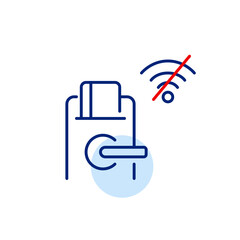 Digital lock with key card and no wi-fi symbol. Smart connection offline, digital detox no internet retreat. Pixel perfect, editable stroke icon