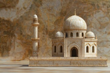 Detailed architectural miniature of a beautiful mosque structure with a minaret