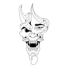 Hand-drawn Japanese mask and female face