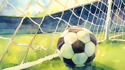 Watercolor a soccer ball at football field