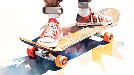 watercolor skateboard player
