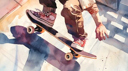 watercolor skateboard player
