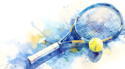 watercolor tennis on white background