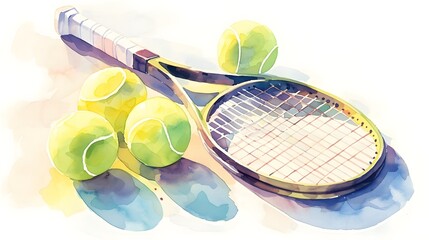watercolor tennis on white background