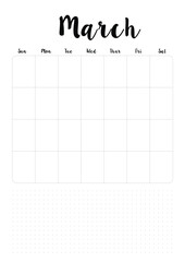 minimalist march a4 printable month planner with clean grid layout, habit tracker, and goal-setting space for productive time management and customizable scheduling