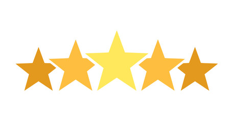 Five Yellow Stars in a Row with Gradients from Dark to Light, Service Rating, Excellence, Quality Assessment, Professional Service Evaluation and Performance Standards in Various Industries