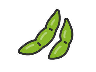 皮のついた、枝豆のアイコン（線画カラー）のイラスト