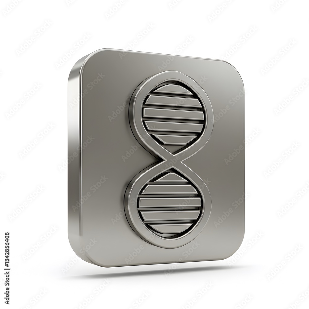 Poster 3d render of a metallic square icon featuring a dna double helix symbol representing genetics and bi