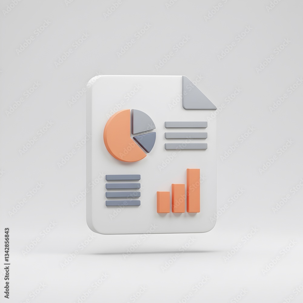 Poster 3d render of a business report document icon with charts and graphs for data analysis and visualizat