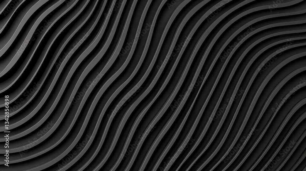 Poster abstract wavy pattern of black lines on a dark background surface