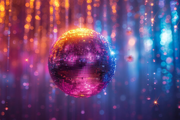 Fototapeta premium Vibrant Disco Ball In Neon Lights